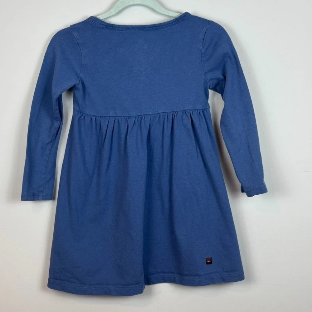 Tea Collection Girls‎ Blue Bird Pattern 100% Cotton Long Sleeve Dress Size 3
